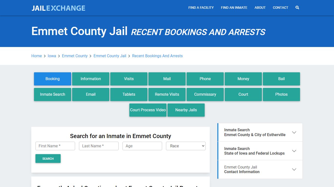 Emmet County Jail IA Recent Arrests and Bookings - Jail Exchange