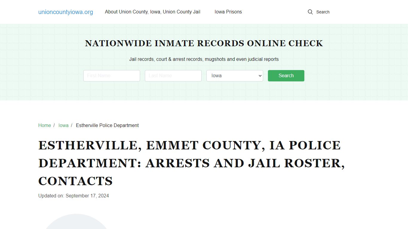 Iowa, Estherville Police Department, Arrests, Jail Roster, Contacts